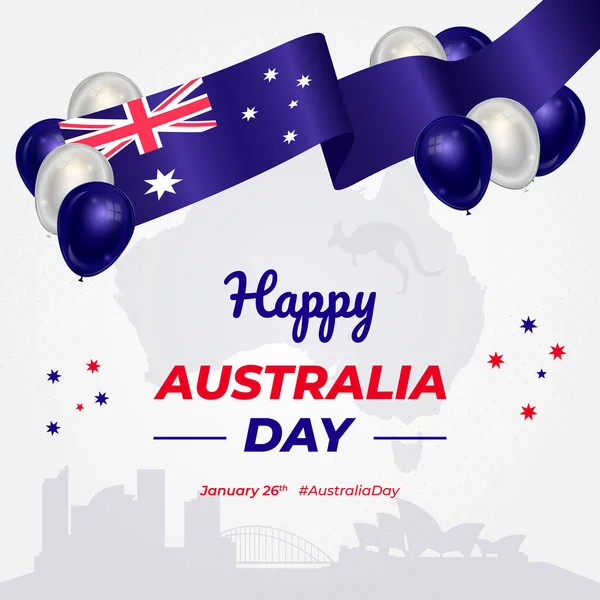 Feliz Día Australia Enero Ondeando Cinta Bandera Globo Ilustración Fondo — Archivo Imágenes Vectoriales
