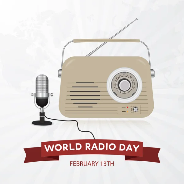 Всемирный День Радио Февраля Винтажная Иллюстрация Радио Микрофоне — стоковый вектор