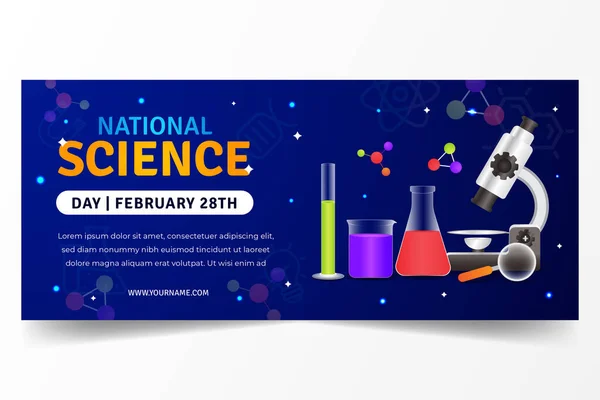 Национальный День Науки Февраля Горизонтальный Баннер Дизайном Иллюстраций Лабораторного Оборудования — стоковый вектор