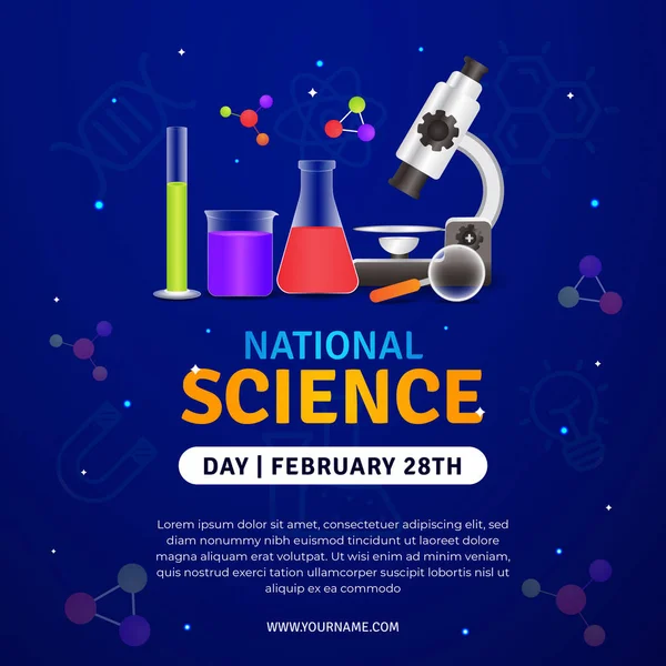 Национальный День Науки Февраля Иллюстрацией Лабораторного Оборудования Фоне Дизайна Ночного — стоковый вектор