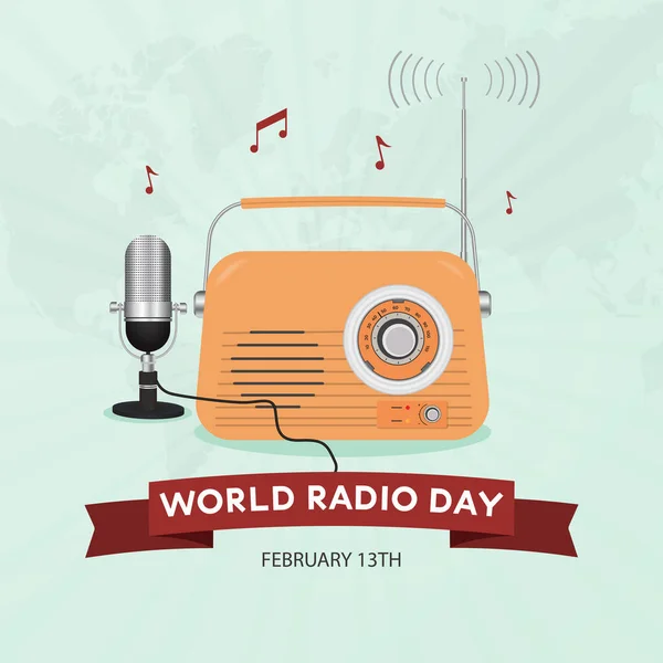 Feliz Día Mundial Radio Febrero Con Radio Vintage Ilustración Micrófono — Archivo Imágenes Vectoriales