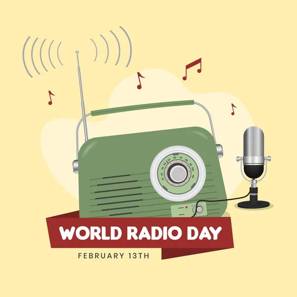 Happy World Radio Day Února Vintage Rádio Mikrofon Ilustrace Izolovaném — Stockový vektor