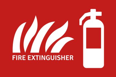 Fire extinguisher sign illustration with text on red background design