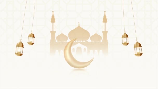 Eid Fitr Mubarak Illustration Moon Lantern Mosque — Stockvideo