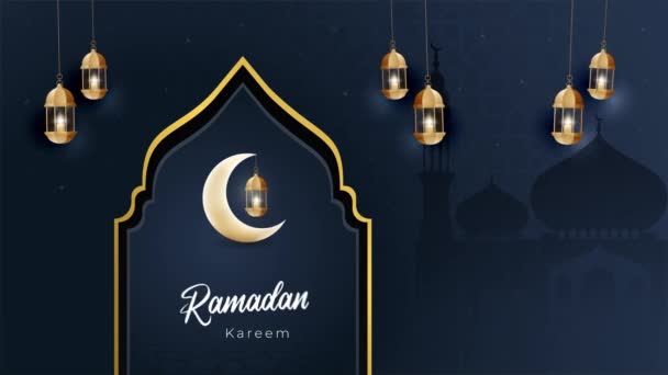Ilustração Ramadan Kareem Com Lua Crescente Imagens Lanternas — Vídeo de Stock