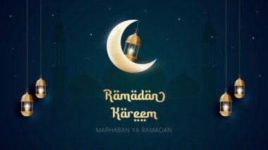 Ramadan Kareem horizontal greeting banner with moon and lantern illustration