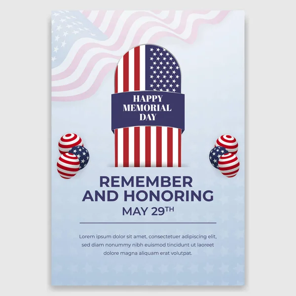 Memorial Day May 29Th Flyer Design Tombstone Flag Pattern Illustration — Stock Vector