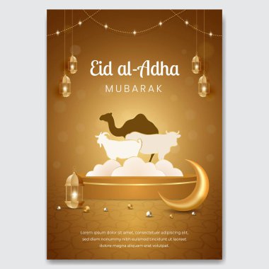 Kurban Bayramı deve ineği ve keçi illüstrasyon broşürüyle kutlanır.