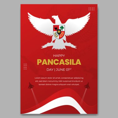 Indonesian national Pancasilas day June 1st on red background poster design clipart