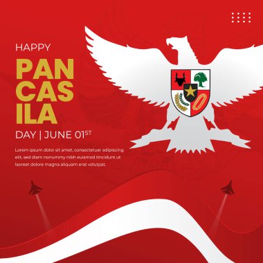 Indonesian national Pancasilas day June 1st banner on red background design clipart