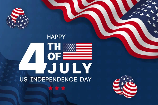 Fête Indépendance Des États Unis Juillet Bannière Avec Drapeau Ondulé — Image vectorielle