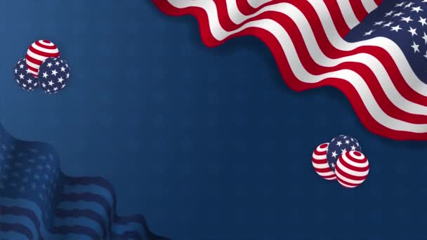 Independence Day Juli Banner Mit Wehender Flagge Und Luftballons Illustration — Stockvideo