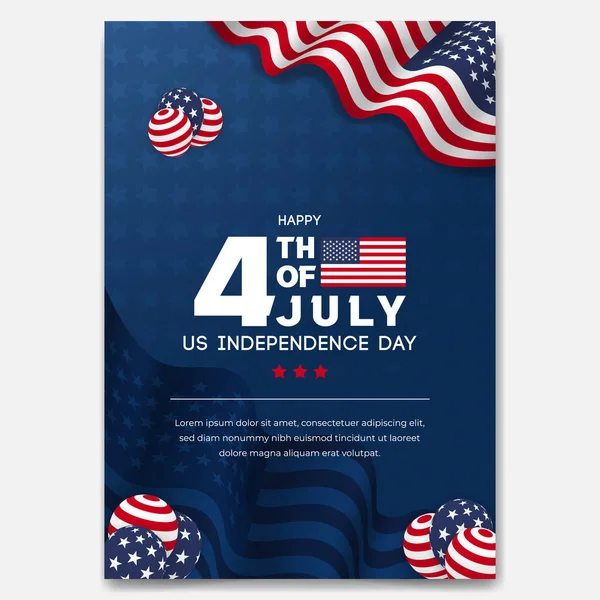 Affiche Jour Indépendance Des États Unis Juillet Avec Drapeau Ondulé — Image vectorielle