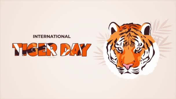 Dia Internacional Tigre Com Ilustração Cabeça Tigre — Vídeo de Stock