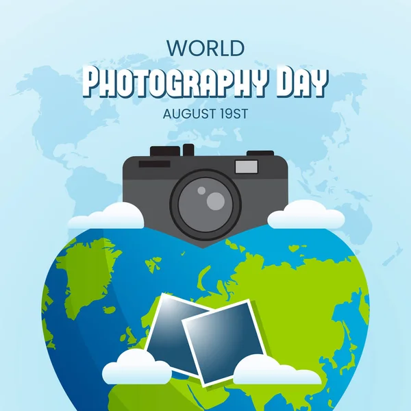 Всемирный День Фотографии Августа Баннер Фотоаппаратом Фотоиллюстрацией — стоковый вектор