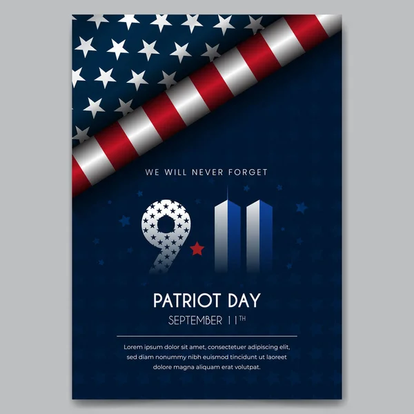 Glad Patriot Day September Affisch Design Med Flagga Rulla Illustration — Stock vektor