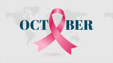 Göğüs Kanseri Günü 19 Ekim Pembe kurdeleli ve dünya haritalı animasyon