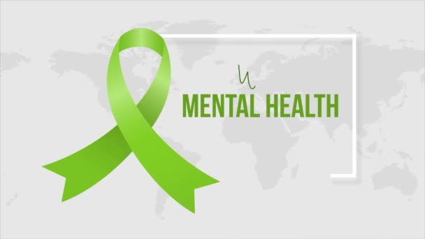 Dia Mundial Saúde Mental Outubro Animação Com Fita Verde Moldura — Vídeo de Stock