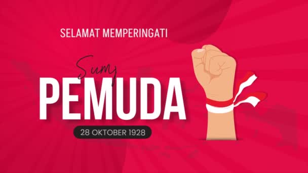 Hari Sumpah Celebração Pemuda Outubro Animação Com Texto Mão Punho — Vídeo de Stock