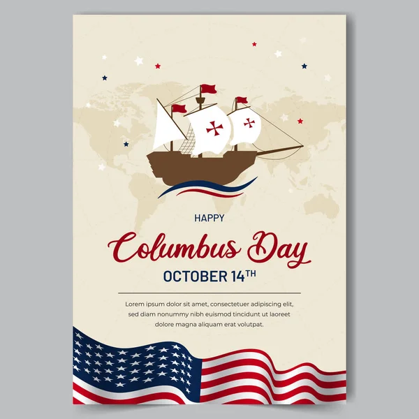 Columbus Day Oktober Flugblatt Design Mit Einem Schiff Und Illustration — Stockvektor