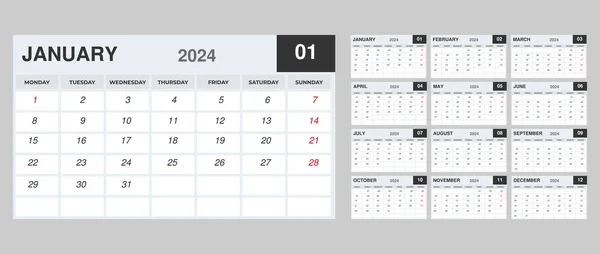 Landscape Desk Calendar Monthly Calendar Template 2024 Year Business — Stock Vector