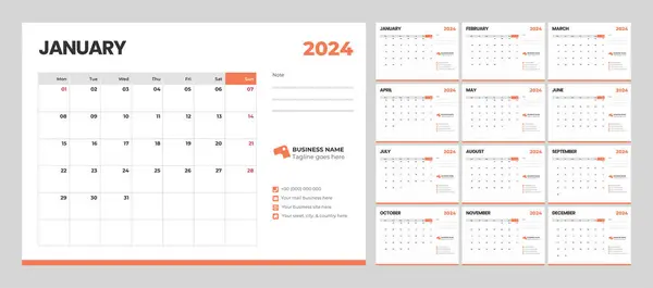 2024 yılı masa takvimi şablonu Minimalist tarzda iş için