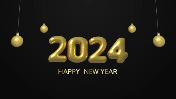 2024 Feliz Año Nuevo Animación Con Guion Oro Bola Colgada — Vídeos de Stock