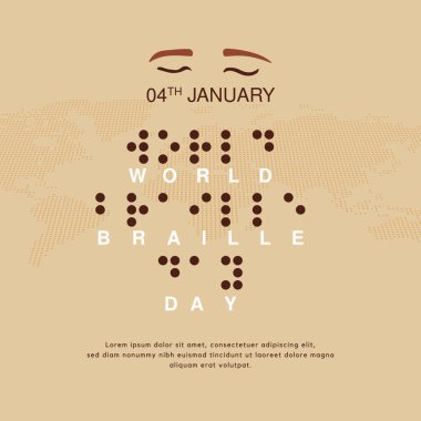 Dünya Braille Günü 4 Ocak Kabartma alfabetik sistem resimleriyle izole edilmiş arka planda
