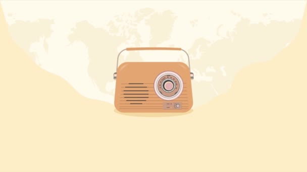 Światowy Dzień Radia Lutego Animacja Zabytkowej Ilustracji Radiowej — Wideo stockowe