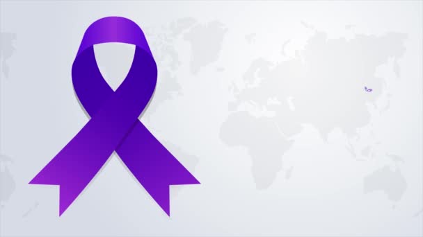 Ziua Mondială Lupus Mai Animație Ilustrație Panglică Violetă Fundal Hartă — Videoclip de stoc