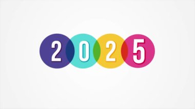 İzole edilmiş bir arkaplanda çok renkli çember çizimi olan mutlu yıllar 2025 hareketi.
