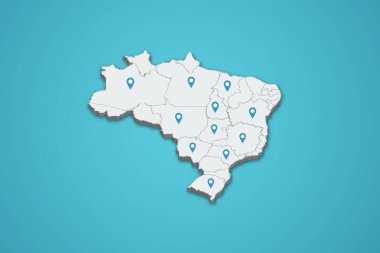 Brezilya 3D harita çizimi ve izole edilmiş arkaplanda eyalet haritası broşu