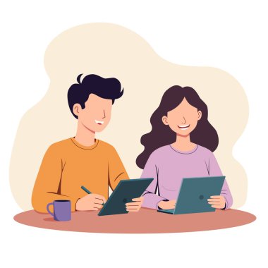 Genç bir adam ve kadın yaratıcı tasarım yapıyorlar.