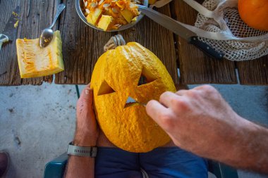 Cadılar Bayramı balkabakları oymaya hazır, cadılar bayramı konsepti
