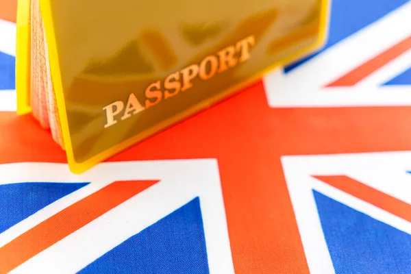 Bandera Del Reino Unido Con Pasaporte Visado Viaje Concepto Ciudadanía — Foto de Stock