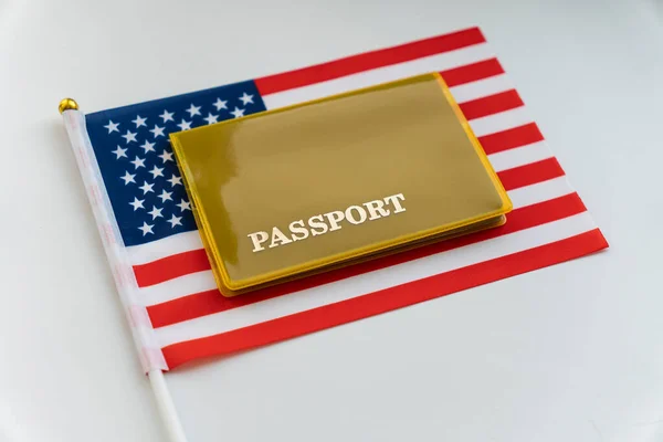 Bandeira Dos Eua Com Passaporte Visto Viagem Conceito Cidadania Autorização — Fotografia de Stock