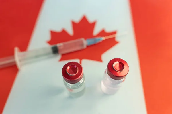 Pharmacology Medicine Canada Concept Vacuna Contra Coronavirus Covid Ampollas Vacunas — Foto de Stock