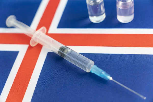 Pharmacology Medicine Iceland Concept Vaccine Coronavirus Covid Vaccine Ampoules Syringe — Stock Photo, Image