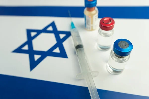 Pharmacology Medicine Israel Concept Vaccine Coronavirus Covid Vaccine Ampoules Syringe — Stock Photo, Image