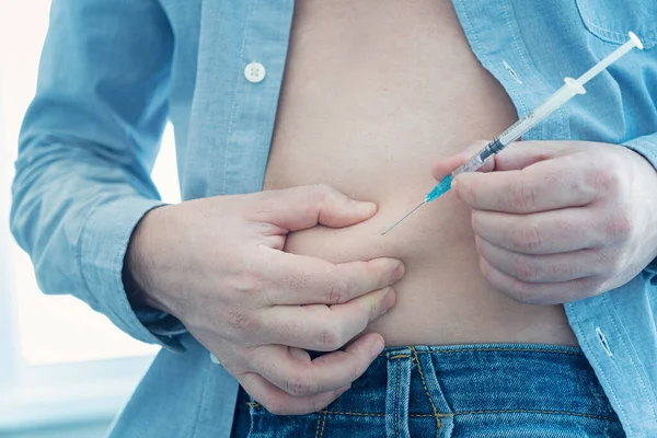 Insulina Diabete Iniettata Mediante Siringa Con Dose Lantus Vaccinazione Sottocutanea — Foto Stock