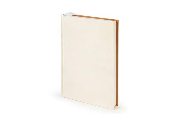 Vista Superior Del Cuaderno Cuero Blanco Sobre Fondo Escritorio Blanco —  Fotos de Stock
