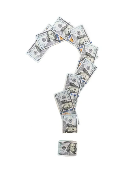 Question Mark Dollar Banknotes Isolated White Background Symbol Question American — Stock Photo, Image