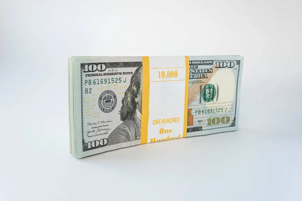 000 Dollars Packed Bundle White Background Business Saving Concept Lot — Stock Photo, Image