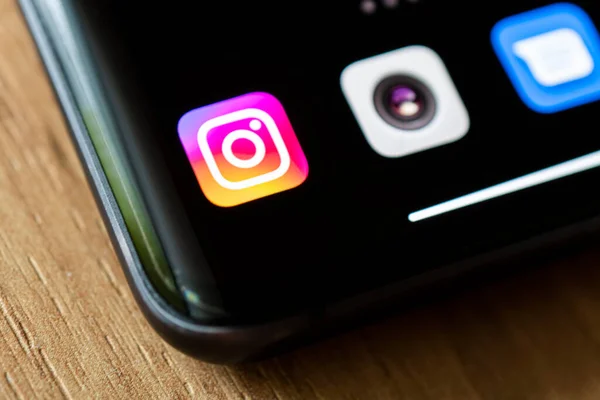 stock image Barnaul. Russia June 20, 2022: Instagram application icon on smartphone screen close-up. Instagram app icon. Social media app. Social network