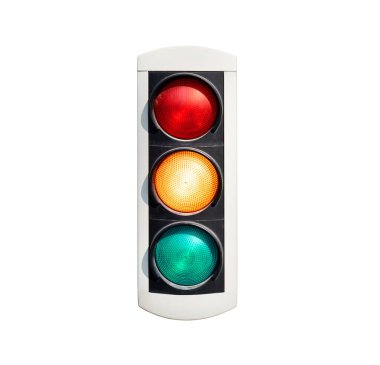 Beyaz arkaplanda trafik ışıkları izole edildi. Tüm ışıklar açık