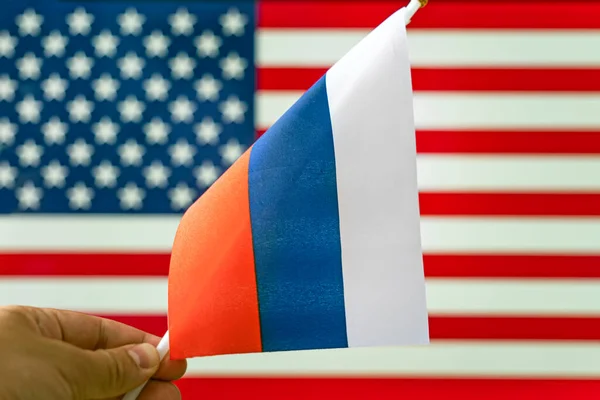 Флаги Соединенных Штатов Америки Сша России Концепция Международных Отношений Между — стоковое фото