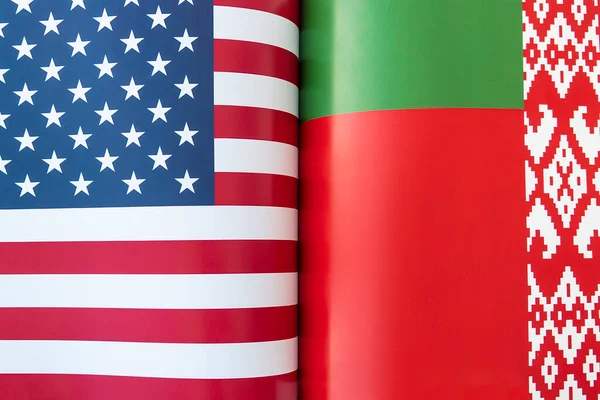 Antecedentes Las Banderas Estados Unidos Bielorrusia Concepto Interacción Contracción Entre — Foto de Stock