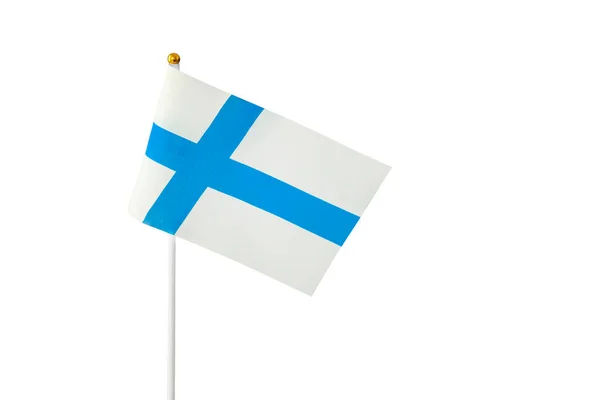 Bandeira Finlândia Acenando Fundo Branco Close Isolado — Fotografia de Stock