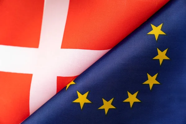 Banderas Unión Europea Dinamarca Concepto Relaciones Internacionales Entre Países Estado — Foto de Stock