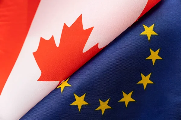 Banderas Unión Europea Canadá Concepto Relaciones Internacionales Entre Países Estado — Foto de Stock